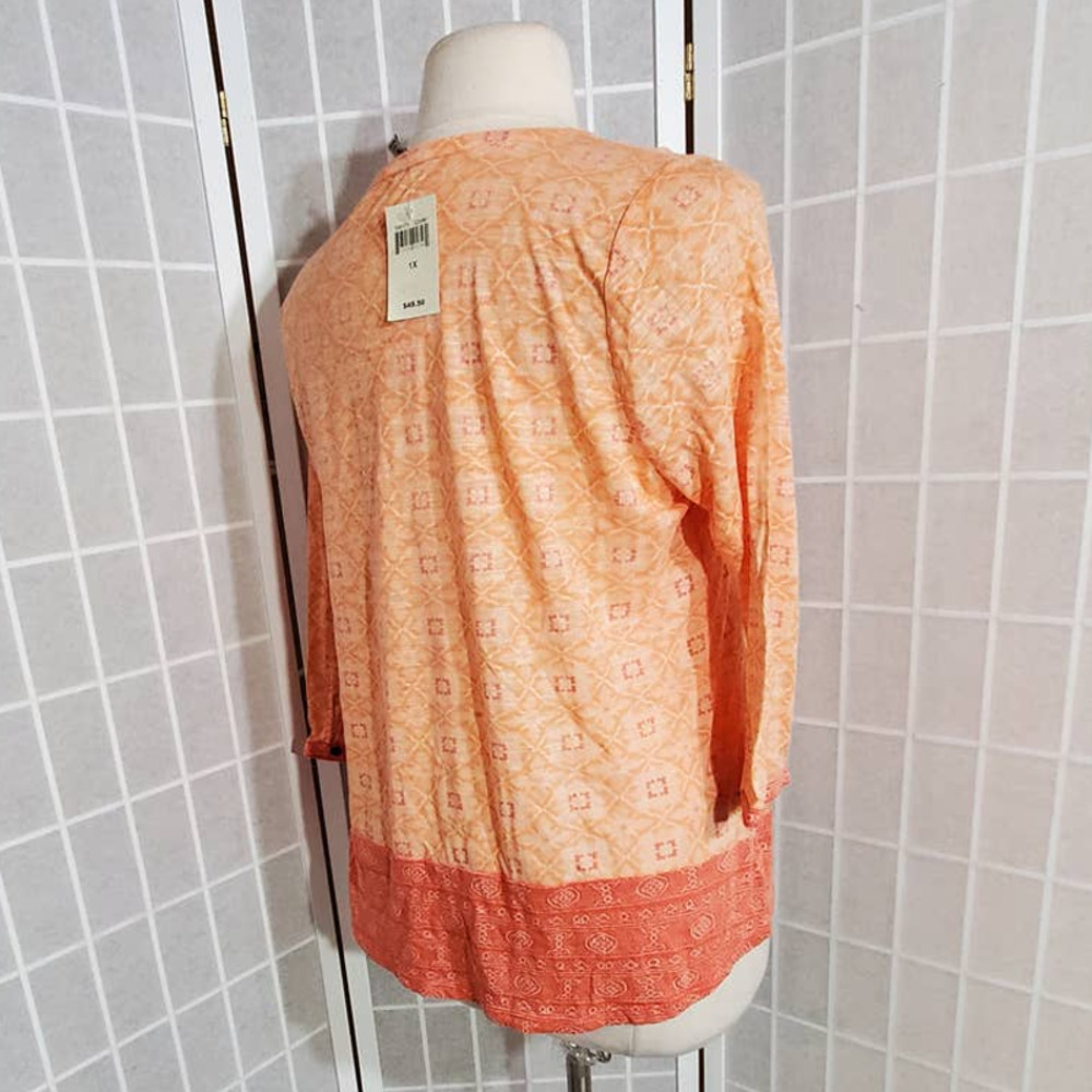 NWT Lucky Brand Women Orange 3/4 Sleeve V-Neck Shirt Top Tunic Plus Size: 1X - Picture 5 of 6